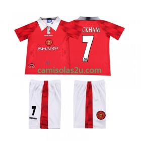 Camisolas de futebol Manchester United BECKHAM 7 Retro Criança Equipamento Principal 1996 1997 Manga Curta